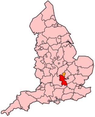 Map of the location of Buckinghamshire in England