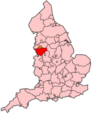 Map of the location of Cheshire in England