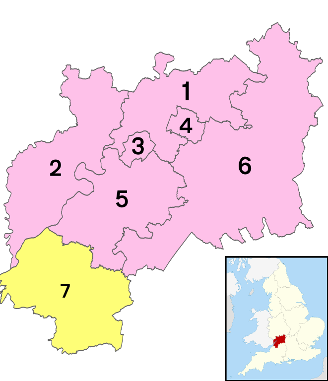 Gloucestershire numbered districts map