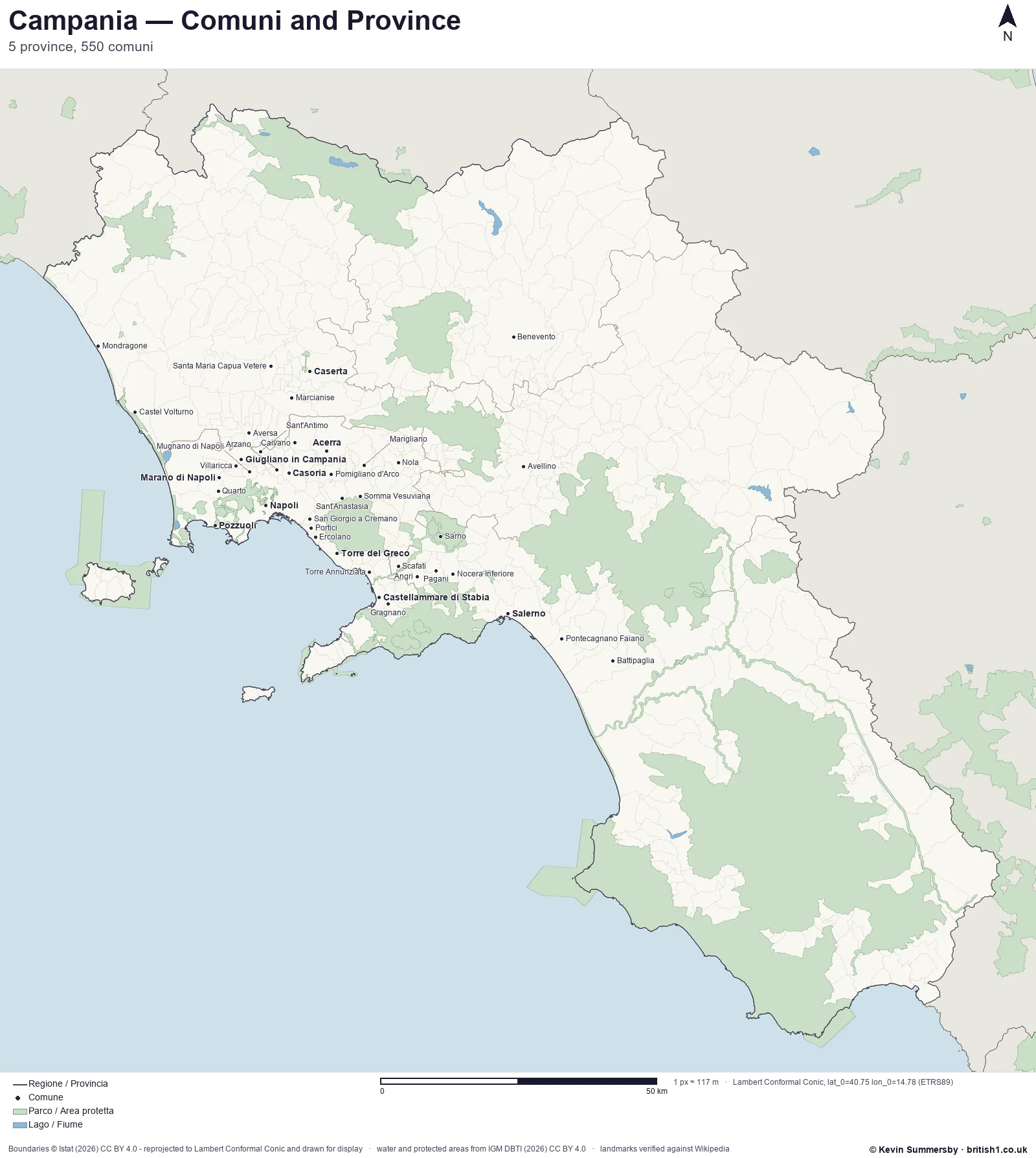Printed-style map of Campania, Italy
