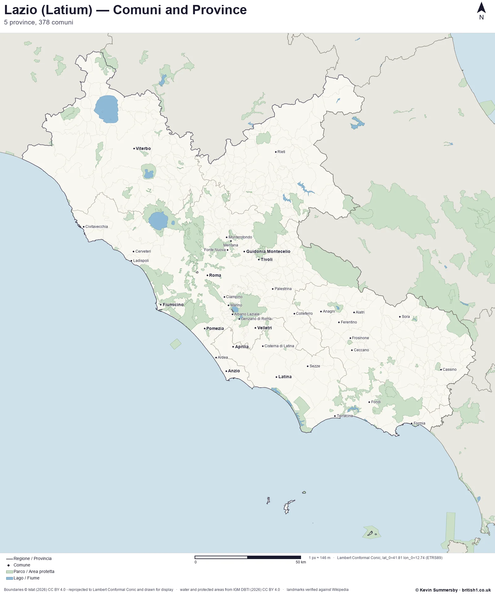 Printed-style map of Lazio, Italy