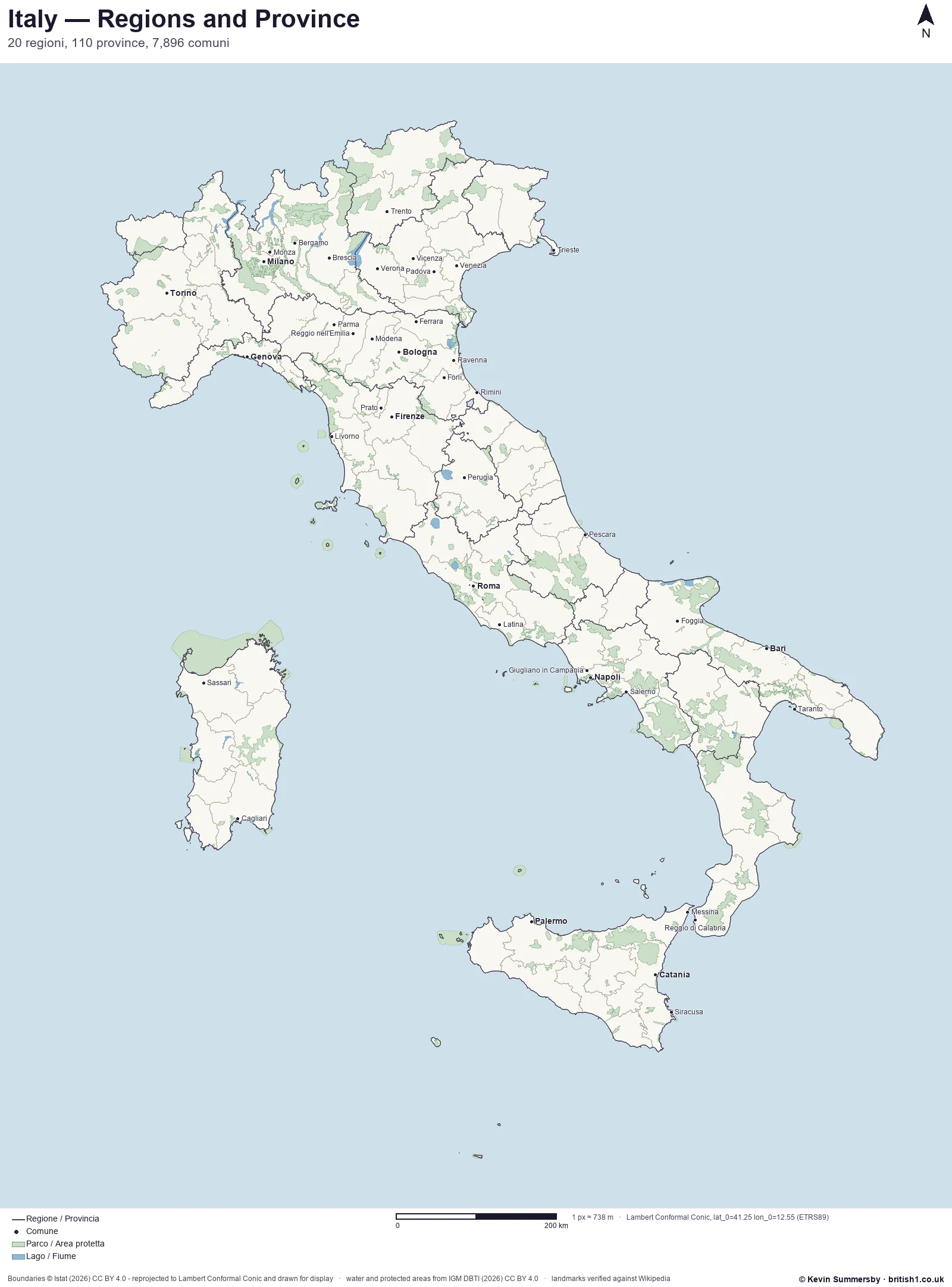 Printed-style map of Italy
