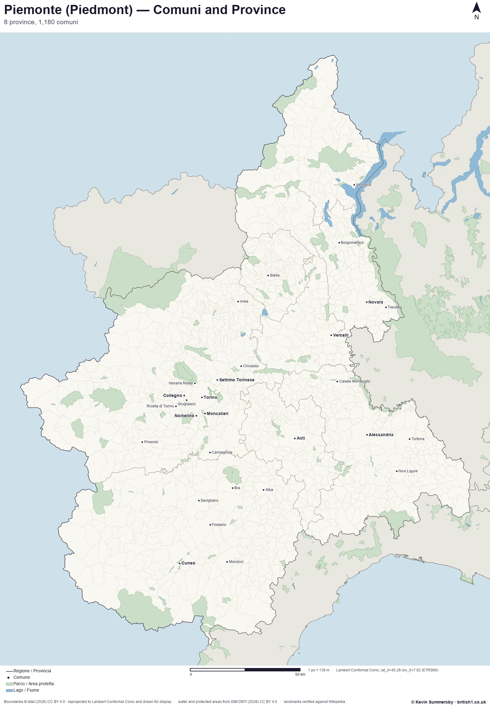 Printed-style map of Piemonte, Italy