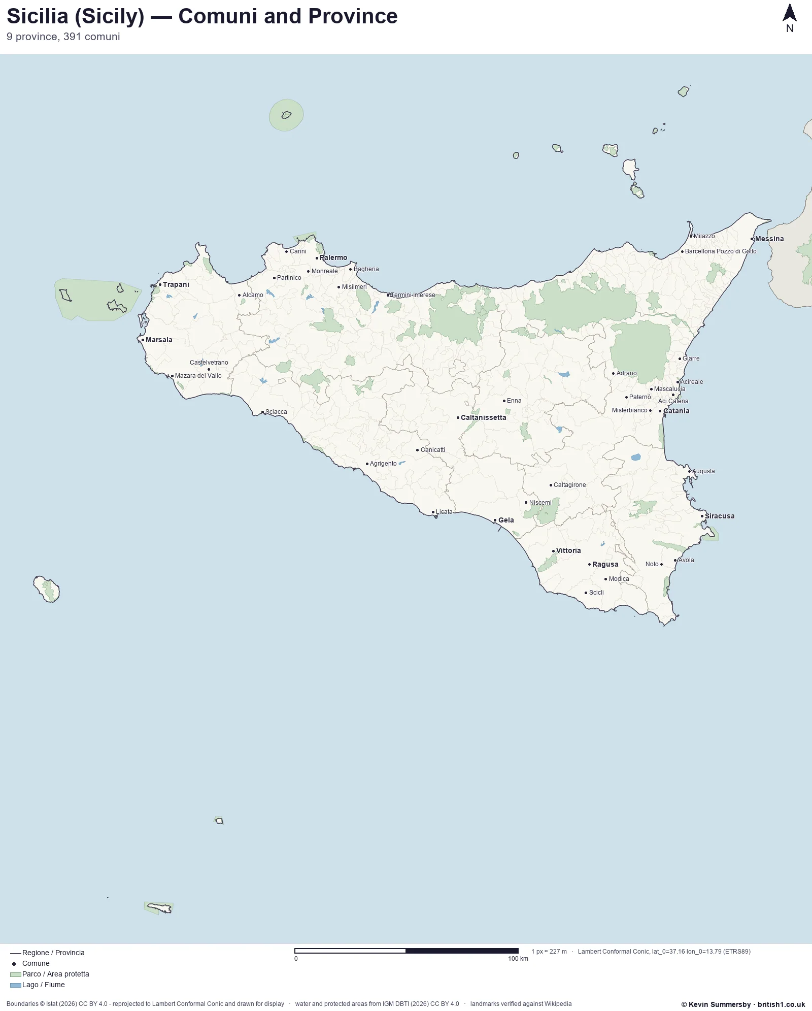 Printed-style map of Sicilia, Italy
