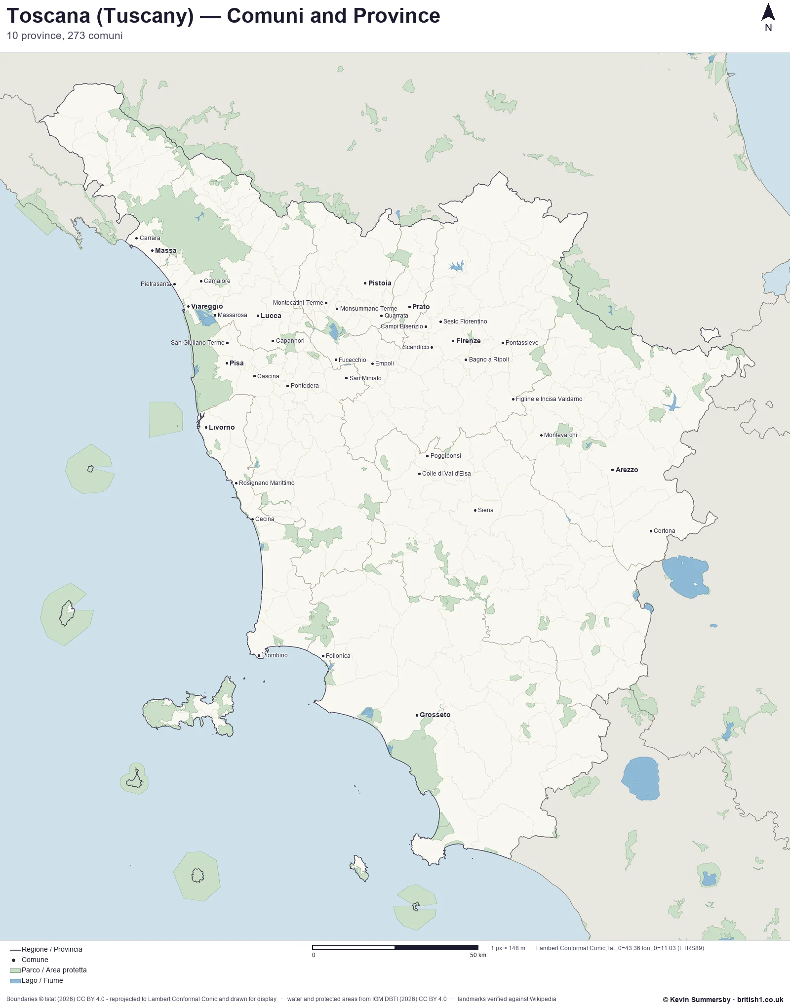 Printed-style map of Toscana, Italy