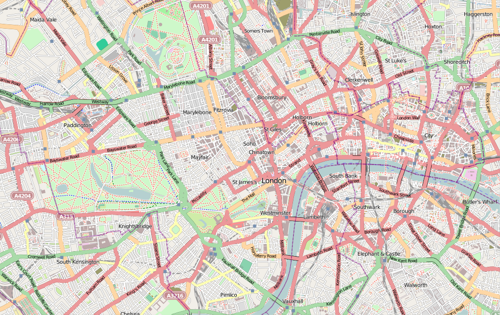 Large Open street map central london