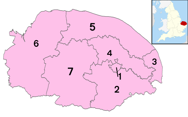 Large Norfolk numbered districts map