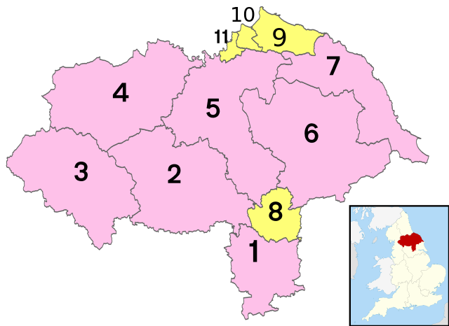 Large North Yorkshire numbered districts map