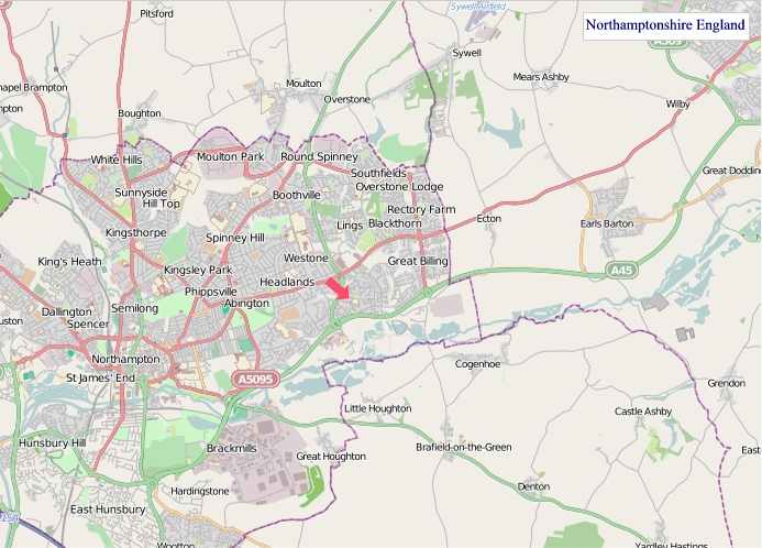 Large Northamptonshire England map