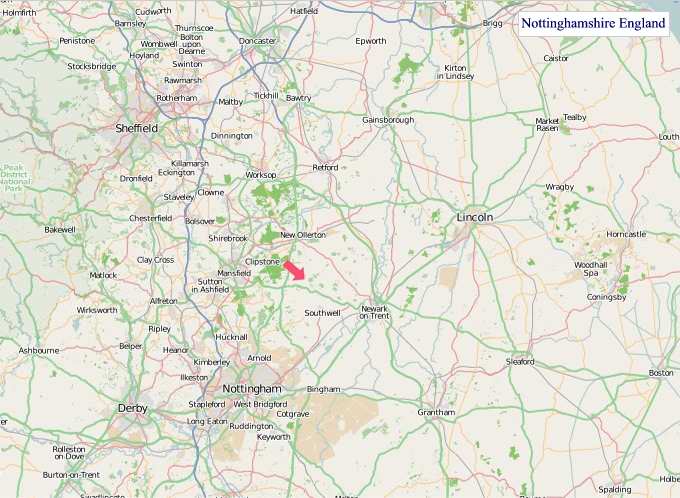 Large Nottinghamshire England map