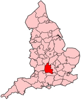 Map of the location of Oxfordshire County in England