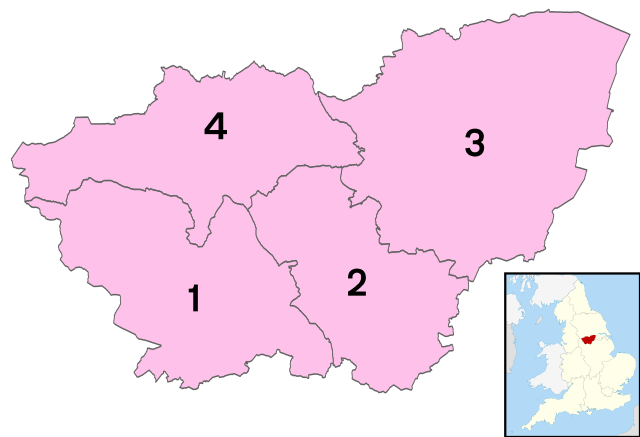 Large South Yorkshire numbered districts map