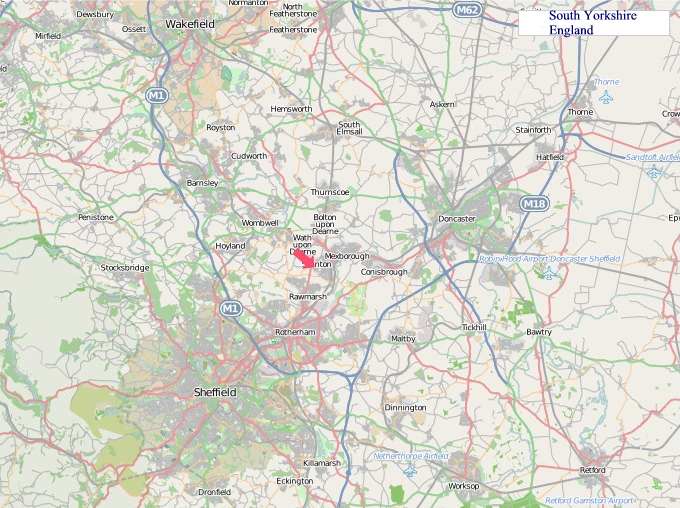 Large South Yorkshire England map