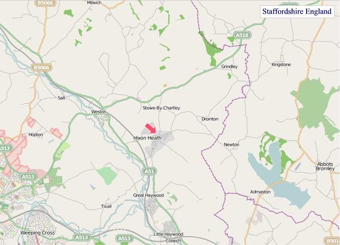 Large Staffordshire England map