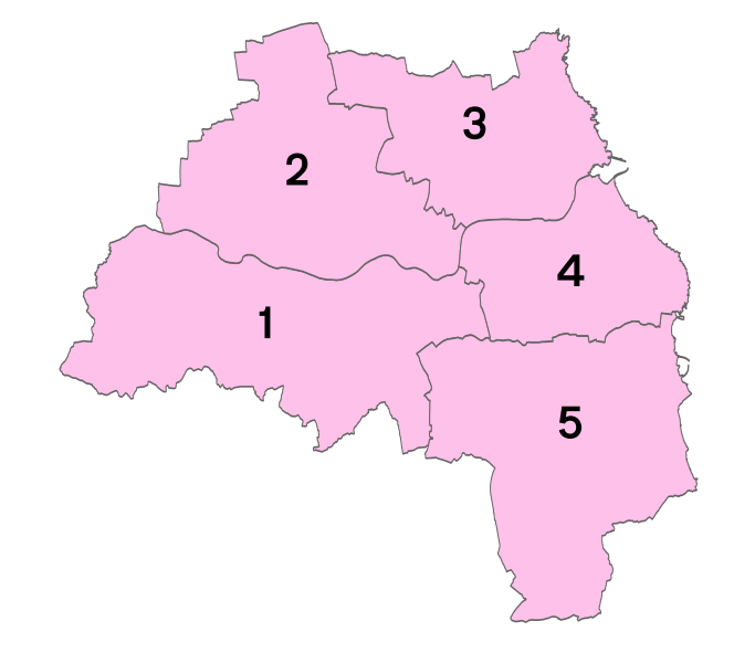 Large Tyne and Wear numbered districts map