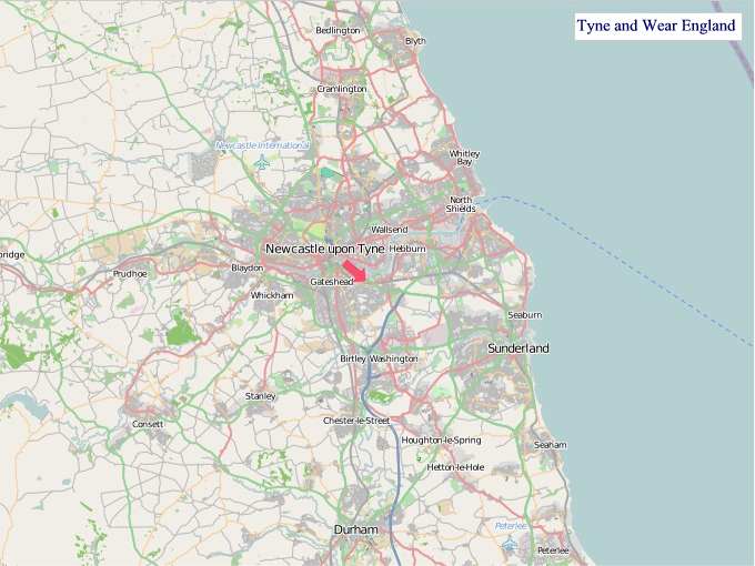 Large Tyne and Wear England map