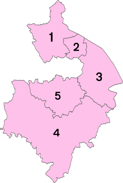 Large Warwickshire numbered districts map