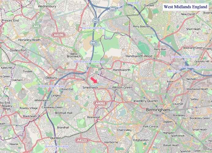 Large West Midlands England map