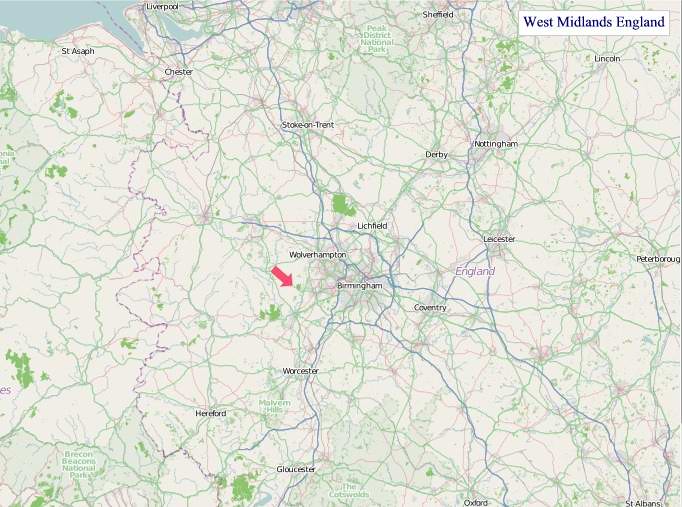 Large West Midlands England map