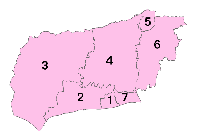Large West Sussex numbered districts map