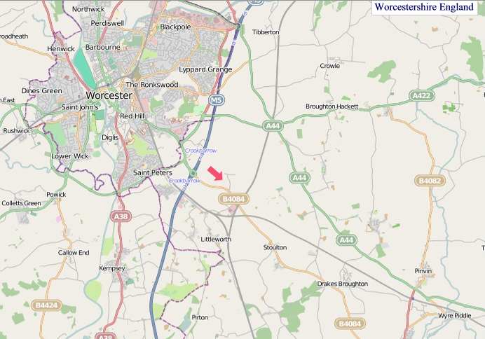 Large Worcestershire England map