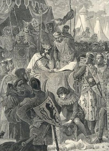 John of England signs Magna Carta 1215