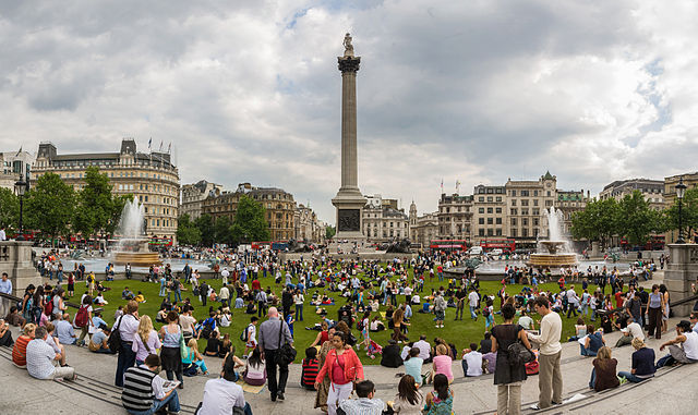 Trafalgar Square temporarily grassed over in May 2007