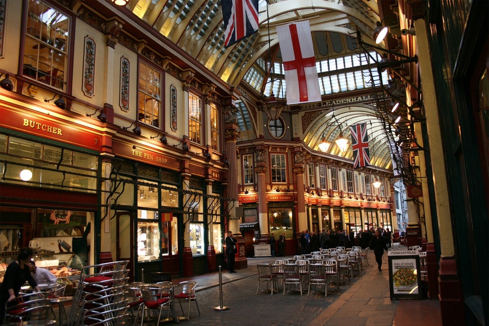 Photo 1 - This is a beautiful stunning quality photograph of Leadenhall Market featuring the Lamb Tavern, Old Tom's Bar, the Pen Shop and the butcher.