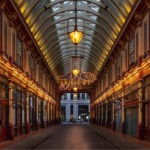 Leadenhall Market featuring Pizza Express and The Pen Shop.