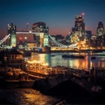 Tower Bridge from Downings Roads Moorings, London, England, UK.