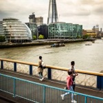 The former London City Hall (Southwark) and the Shard, Southwark, London, England, UK.