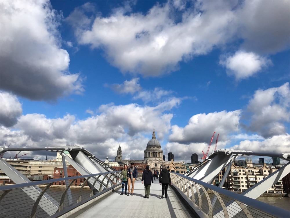 The Millennium Bridge and St Paul's Cathedral in London, England.