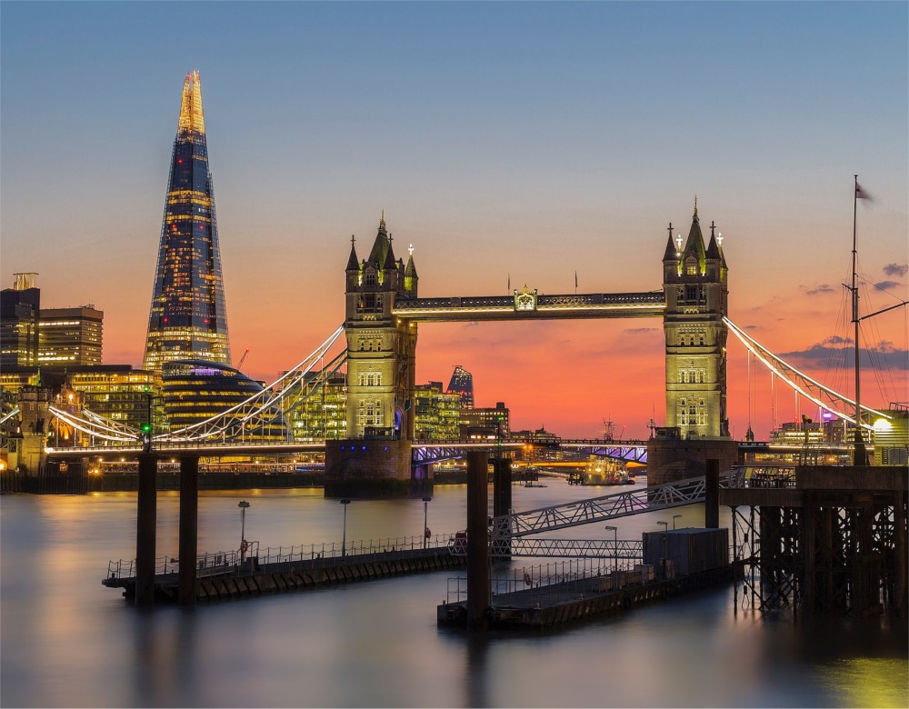 Tower Bridge, City Hall Southwark, The Shard, HMS Belfast, London, England, UK.