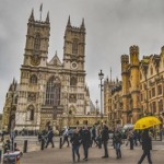 The western facade of Westminster Abbey in London, England.