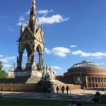 The Albert Memorial and the Royal Albert Hall, London, England, UK.