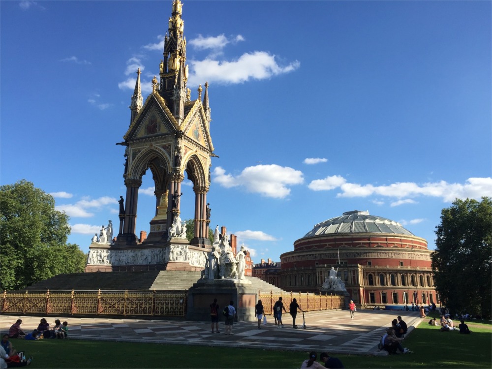 The Albert Memorial and the Royal Albert Hall, London, England, UK.