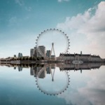 London Eye observation wheel reflection, England, UK.