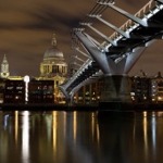 The Millennium Bridge and St Paul's Cathedral in London, England.