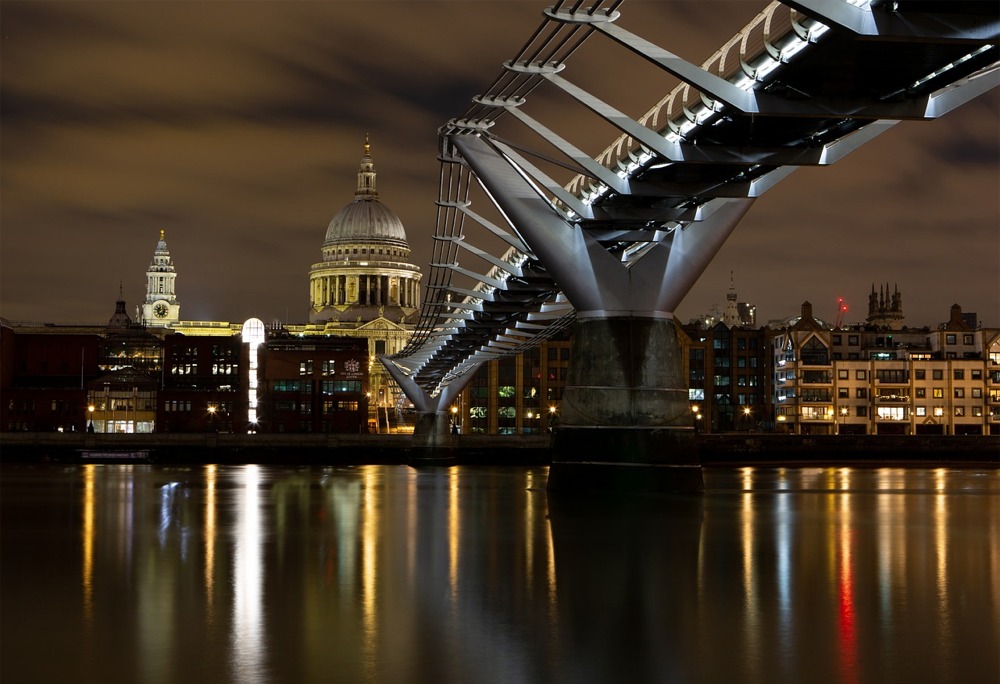 The Millennium Bridge and St Paul's Cathedral in London, England.