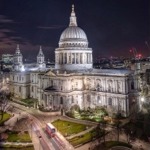 St Paul's Cathedral in London, England at night.