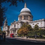 The main facade of St Paul's Cathedral in London, England.