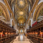 The Choir of St Paul's Cathedral in London England looking east.