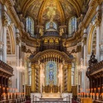 The High Altar of St Paul's Cathedral in London England looking east from the choir.