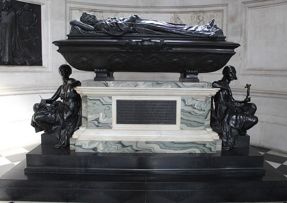 This photograph shows the memorial to Lord Leighton at St Paul's Cathedral's in London, England.