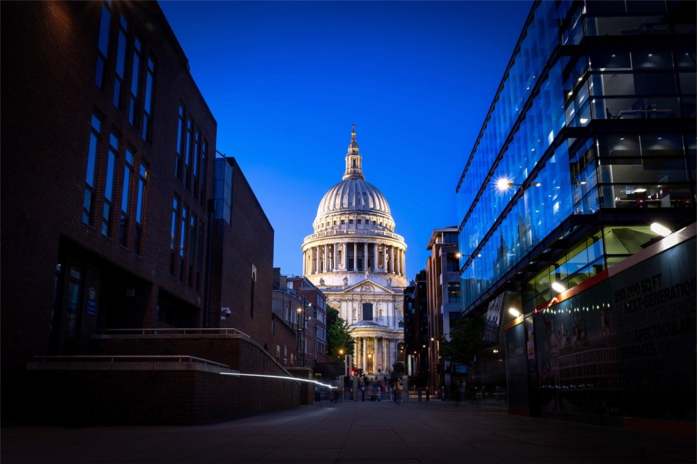 St Paul's Cathedral from Sermon Lane in London, England.