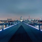 The Millennium Bridge and the dome of St Paul's Cathedral in London, England.