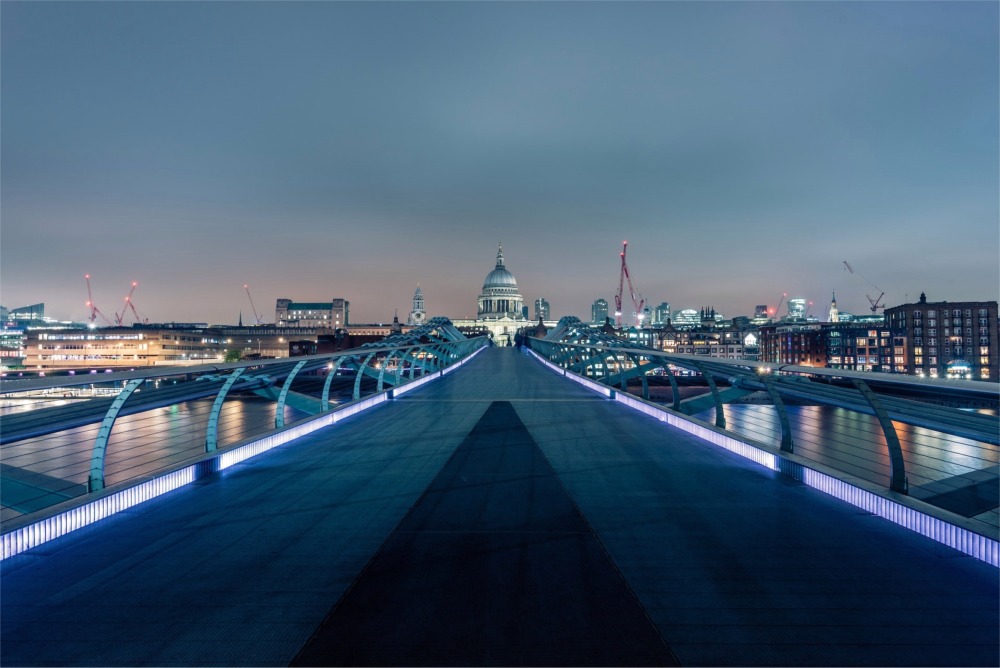 The Millennium Bridge and the dome of St Paul's Cathedral in London, England.