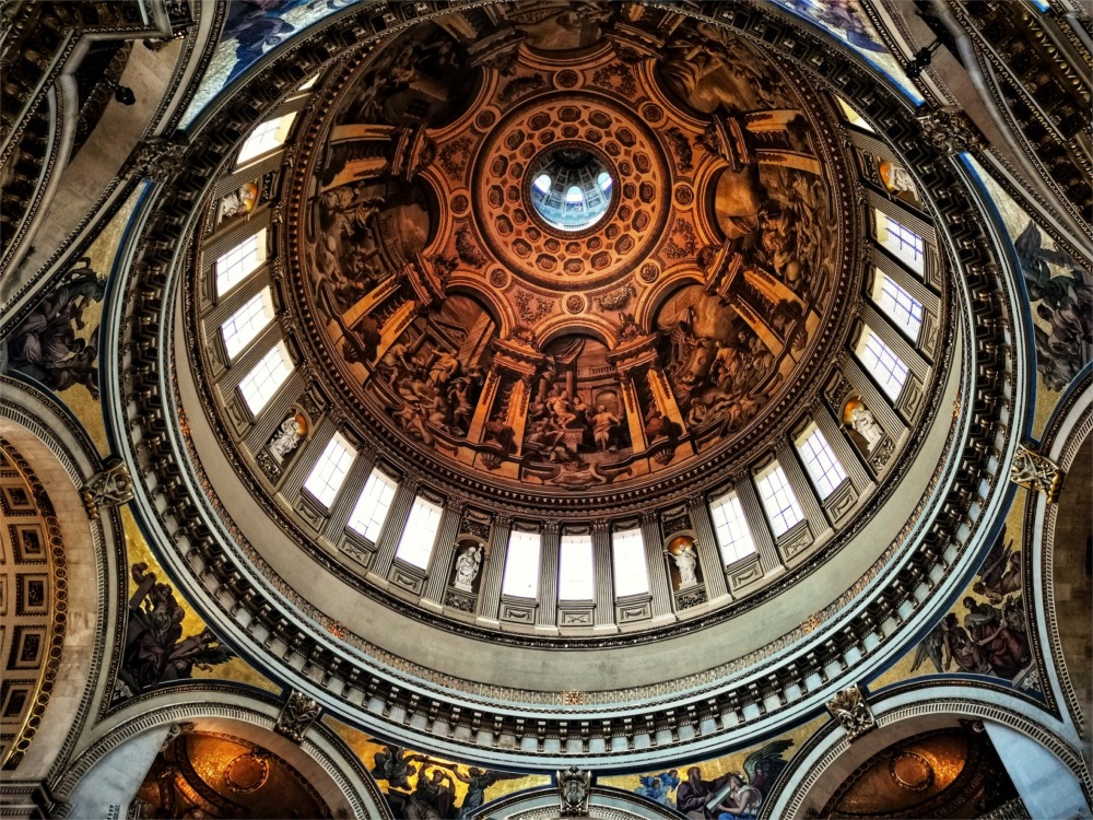 The interior of the dome of St Paul's Cathedral in London, England.