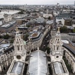 Above St Paul's Cathedral in London England.