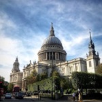 The southern facade of St Paul's Cathedral in London, England.